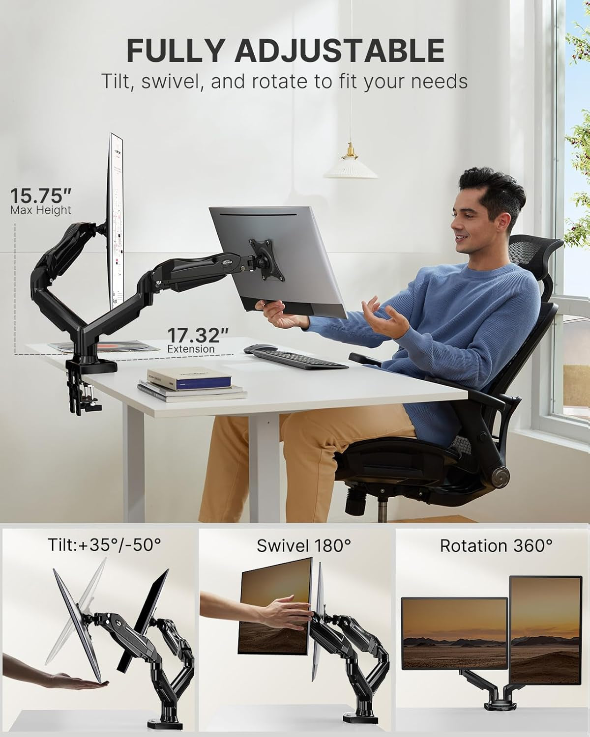 Dual Monitor Stand With 13 To 32 Inch VESA Desk Mount-2